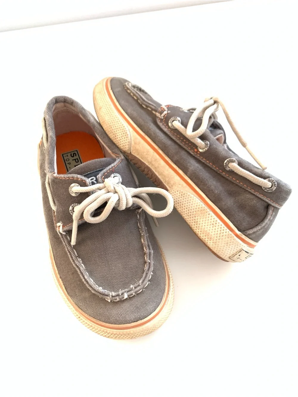 Sperry Kids Brown Canvas Moccasin Boat Shoes with Cream Laces 10.5